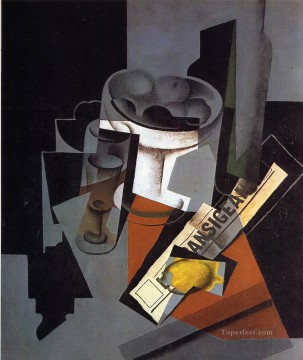 still life with newspaper 1916 1 Juan Gris Oil Paintings